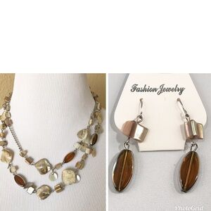 Neutral Shell and Beads Necklace and Earri…